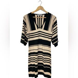 Trina Turk Black and Tan 3/4 Bell Sleeve Striped Sweater Dress Size Small